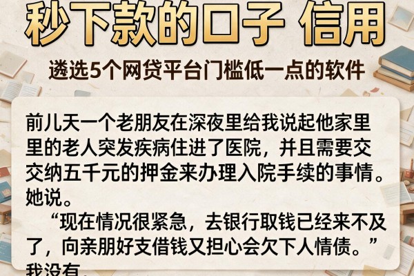 秒下款的口子 信用，遴选5个网贷平台门槛低一点的软件