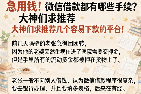 急用钱！微信借款都有哪些手续？大神们求推荐几个容易下款的平台！