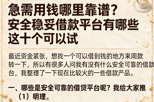 急需用钱哪里靠谱？安全稳妥借款平台有哪些这十个可以试