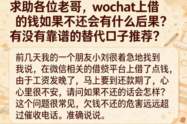 求助各位老哥，wochat上借的钱如果不还会有什么后果？有没有靠谱的替代口子推荐？