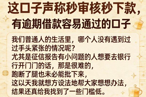 这口子声称秒审核秒下款，罗列五个有逾期借款容易通过的口子