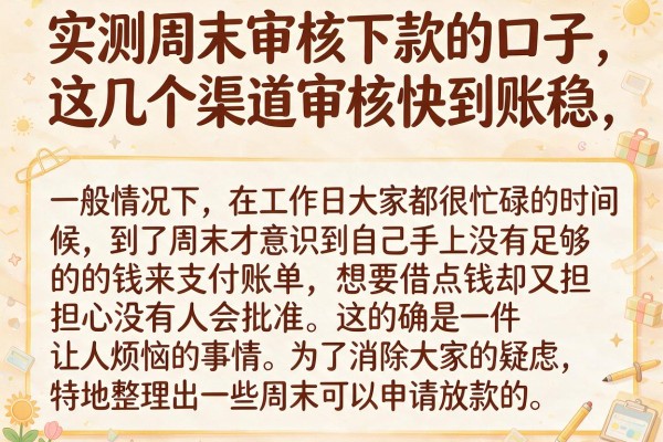 实测周末审核下款的口子，这几个渠道审核快到账稳