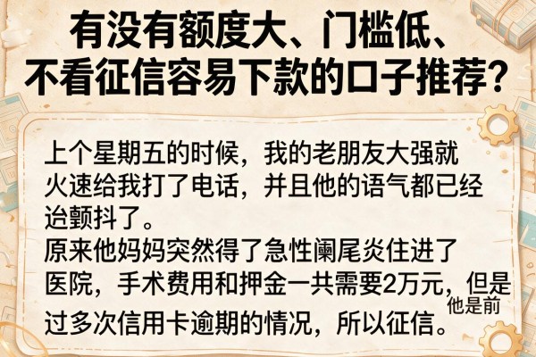 有没有额度大、门槛低、不看征信容易下款的口子推荐？