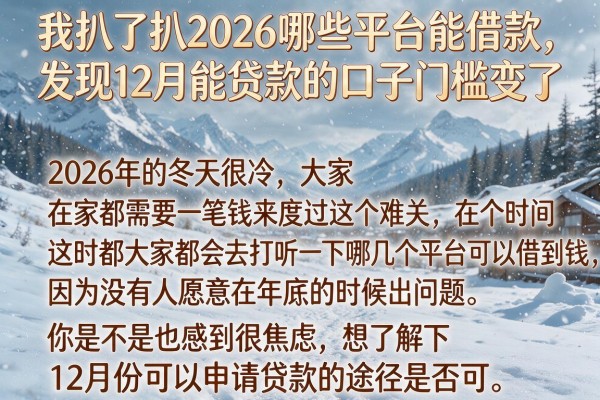 我扒了扒2026哪些平台能借款，发现12月能贷款的口子门槛变了