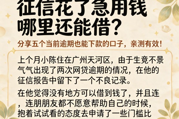 征信花了急用钱哪里还能借？分享五个当前逾期也能下款的口子，亲测有效！