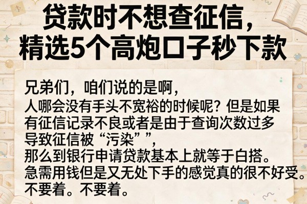 贷款时不想查征信，精选5个高炮口子秒下款