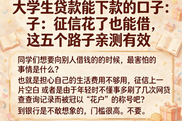 大学生贷款能下款的口子：征信花了也能借，这五个路子亲测有效