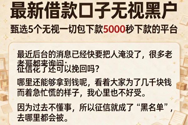 最新借款口子无视黑户，甄选5个无视一切包下款5000秒下款的平台