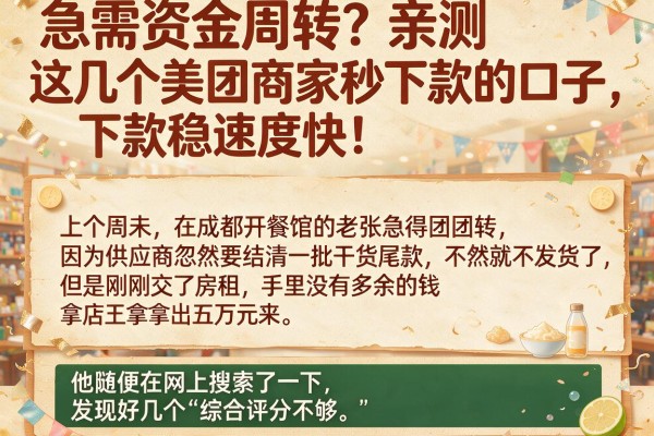 急需资金周转？亲测这几个美团商家秒下款的口子，下款稳速度快！