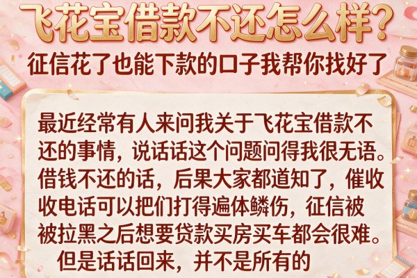 飞花宝借款不还怎么样？征信花了也能下款的口子我帮你找好了