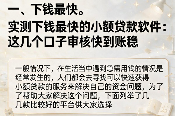 实测下钱最快的小额贷款软件：这几个口子审核快到账稳