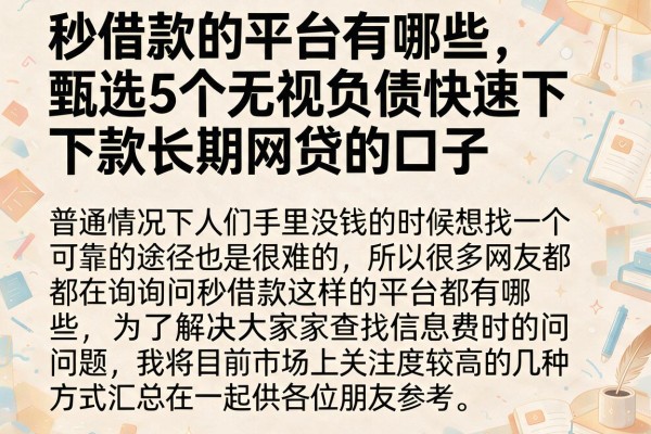 秒借款的平台有哪些，甄选5个无视负债快速下款长期网贷的口子