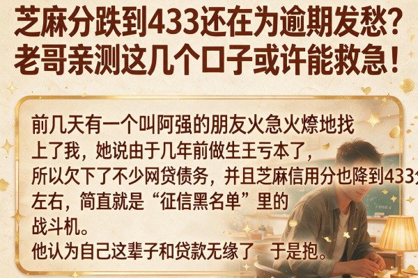 芝麻分跌到433还在为逾期发愁？老哥亲测这几个口子或许能救急！
