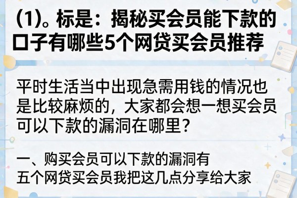揭秘买会员能下款的口子有哪些5个网贷买会员推荐