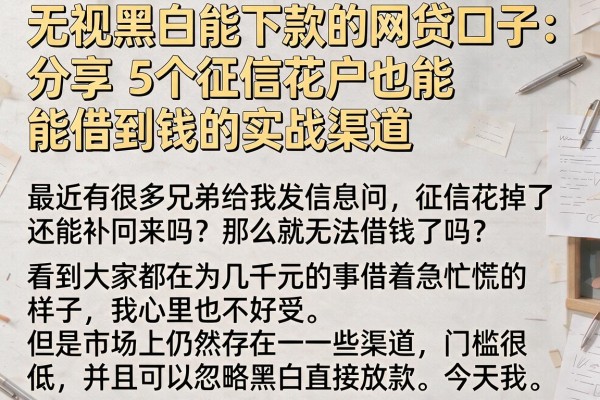 无视黑白能下款的网贷口子：分享5个征信花户也能借到钱的实战渠道