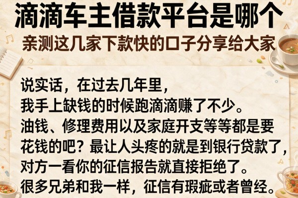 滴滴车主借款平台是哪个，亲测这几家下款快的口子分享给大家