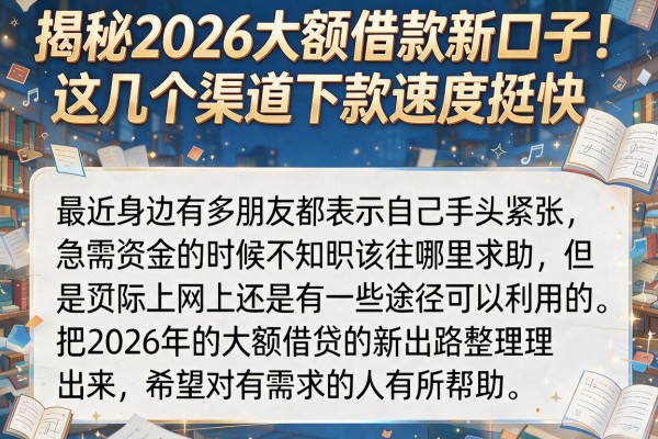 揭秘2026大额借款新口子，这几个渠道下款速度挺快