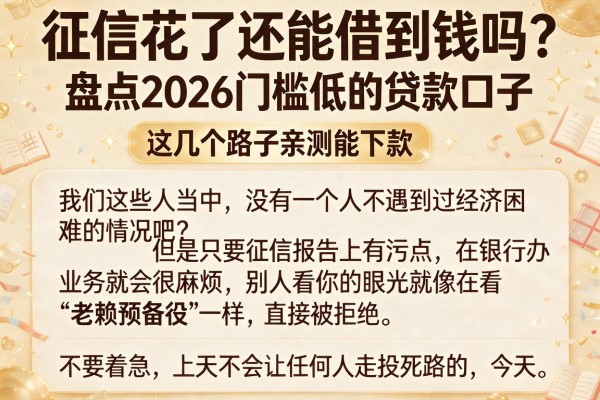 征信花了还能借到钱吗？盘点2026门槛低的贷款口子，这几个路子亲测能下款