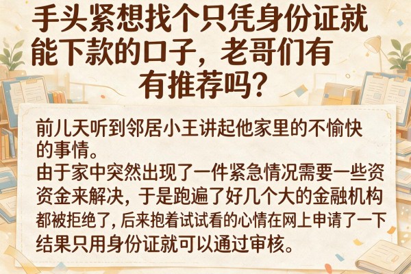 手头紧想找个只凭身份证就能下款的口子，老哥们有推荐吗？