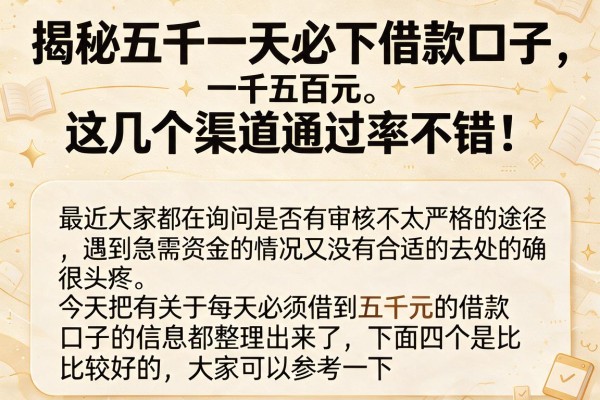 揭秘五千一天必下借款口子，这几个渠道通过率不错