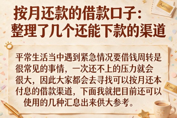 按月还款的借款口子：整理了几个还能下款的渠道