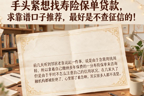 手头紧想找寿险保单贷款，求靠谱口子推荐，最好是不查征信的！