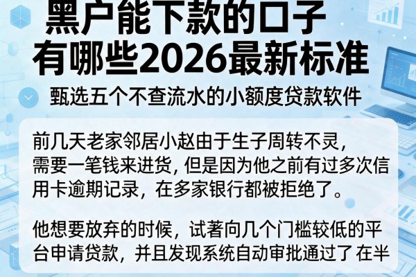 黑户能下款的口子有哪些2026最新标准，甄选五个不查流水的小额度贷款软件