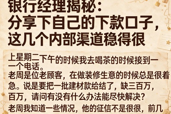 银行经理揭秘：分享下自己的下款口子，这几个内部渠道稳得很