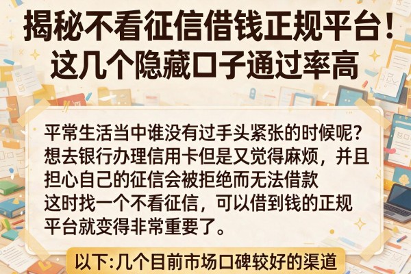揭秘不看征信借钱正规平台，这几个隐藏口子通过率高