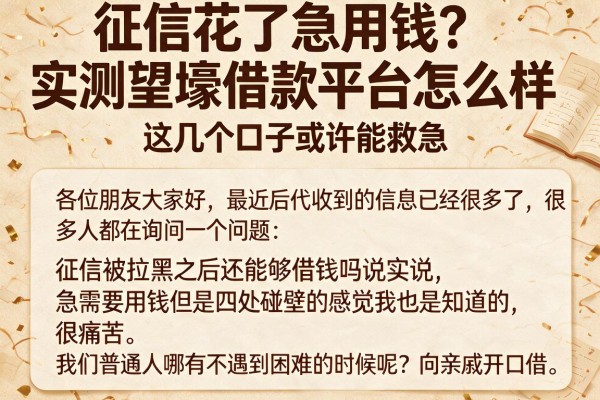 征信花了急用钱？实测望壕借款平台怎么样，这几个口子或许能救急