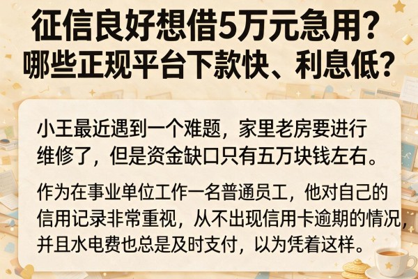 征信良好想借5万元急用？哪些正规平台下款快、利息低？