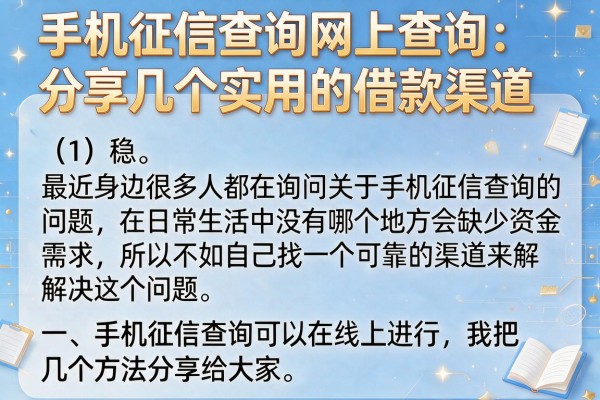 手机征信查询网上查询：分享几个实用的借款渠道