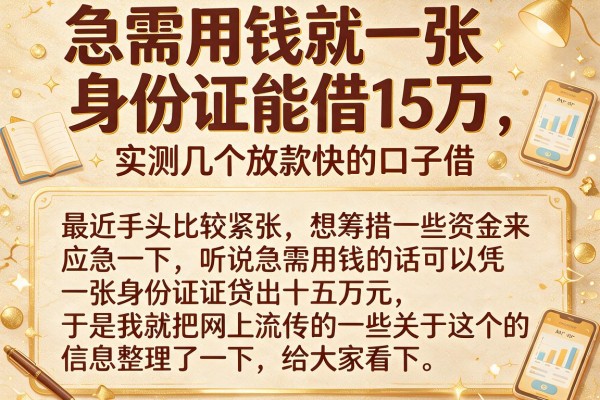 急需用钱就一张身份证能借15万，实测几个放款快的口子