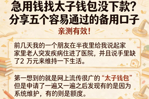 急用钱找太子钱包没下款?分享五个容易通过的备用口子,亲测有效!