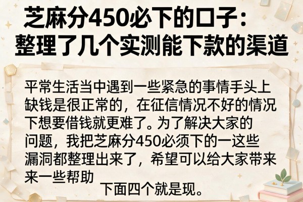 芝麻分450必下的口子：整理了几个实测能下款的渠道