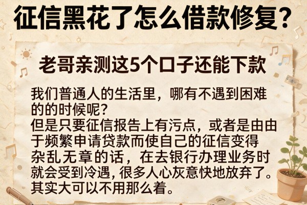 征信黑花了怎么借款修复？老哥亲测这5个口子还能下款