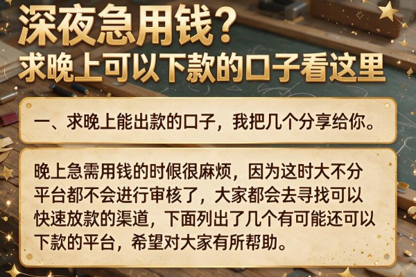 深夜急用钱？求晚上可以下款的口子看这里