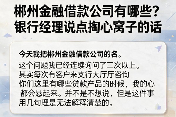 郴州金融借款公司有哪些？银行经理说点掏心窝子的话