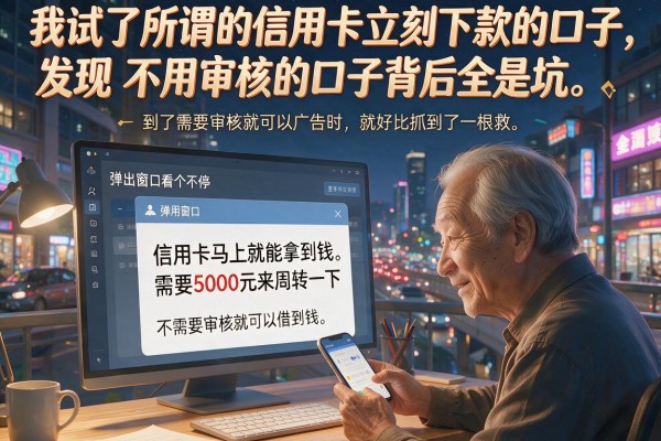 我试了所谓的信用卡立刻下款的口子，发现不用审核的口子背后全是坑