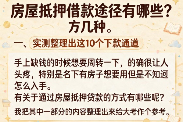 房屋抵押借款途径有哪些?实测整理出这10个下款通道