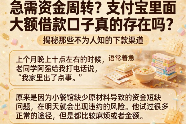 急需资金周转？支付宝里面大额借款口子真的存在吗？揭秘那些不为人知的下款渠道