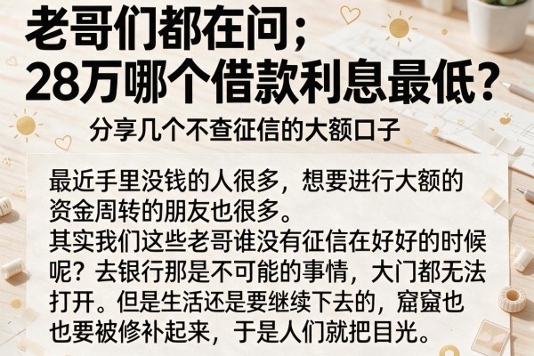 老哥们都在问：28万哪个借款利息最低？分享几个不查征信的大额口子