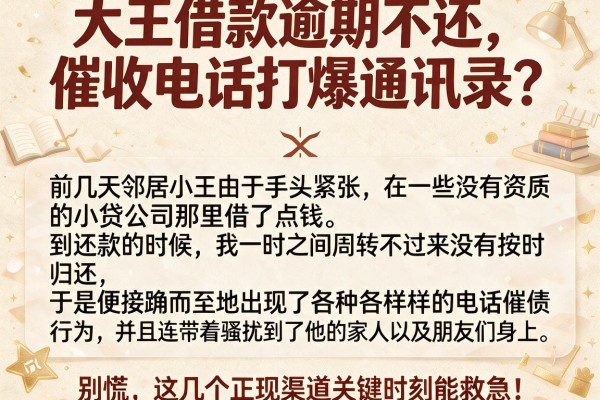 大王借款逾期不还，催收电话打爆通讯录？别慌，这几个正规渠道关键时刻能救急！