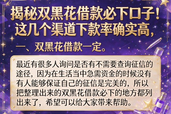 揭秘双黑花借款必下口子，这几个渠道下款率确实高