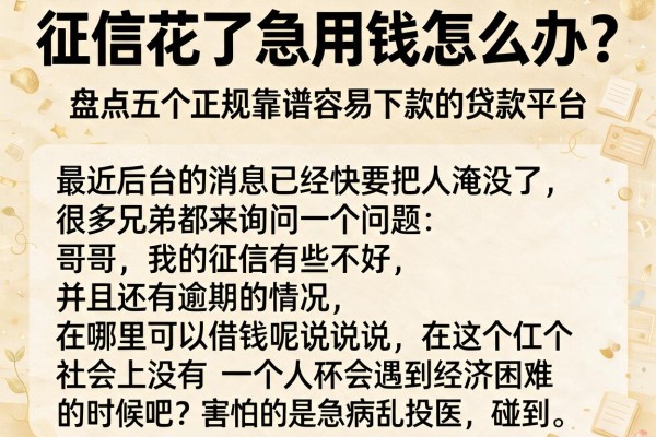 征信花了急用钱怎么办？盘点五个正规靠谱容易下款的贷款平台