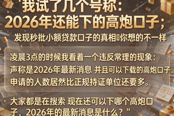 我试了几个号称2026年还能下的高炮口子，发现秒批小额贷款口子的真相和你想的不一样