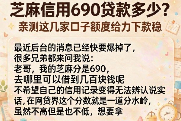 芝麻信用690贷款多少？亲测这几家口子额度给力下款稳