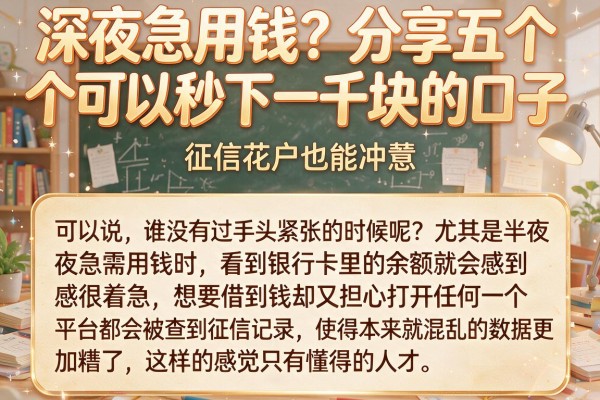 深夜急用钱？分享五个可以秒下一千块的口子，征信花户也能冲