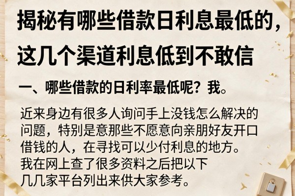 揭秘有哪些借款日利息最低的，这几个渠道利息低到不敢信