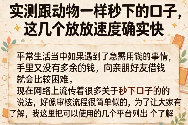 实测跟动物一样秒下的口子，这几个放款速度确实快